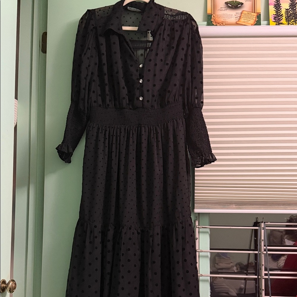 Zara Elegant Black Polka Dot Dress